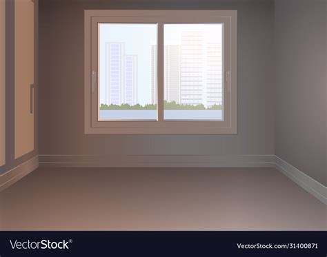 An empty room with a window and urban landscape Vector Image