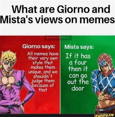 Dive Into Memes With Giorno And Mista From Jojos Bizarre Adventure