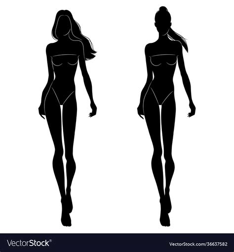 Black Silhouettes Fashion Models Walking Vector Image