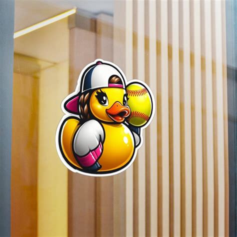 Girl Rubber Duck Softball Player Sticker Kiss Cut Vinyl Decals