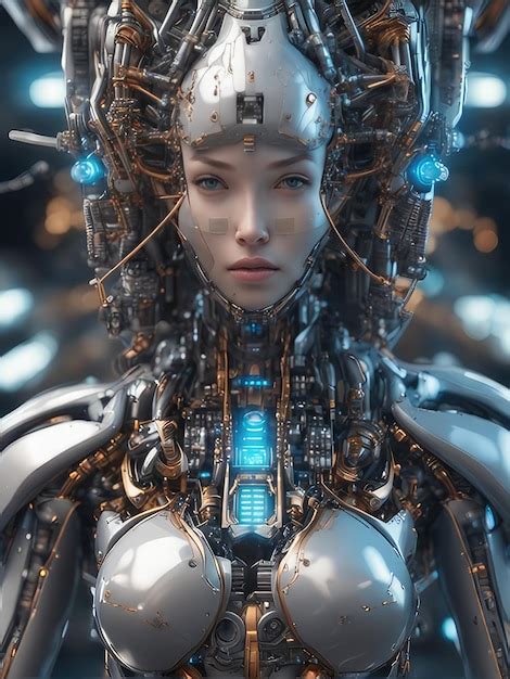 Una Mujer Con Un Casco Futurista Y Una Cara Futurista Foto Premium