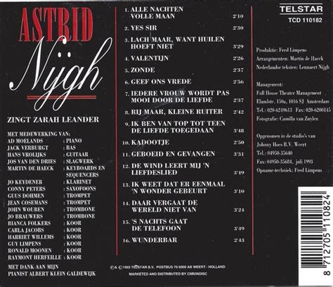 Astrid Nugh Zingt Zarah Leander Astrid Nijgh Cd Album Muziek