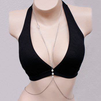 Off Faux Pearl Bead Bikini Design Body Chain In Silver Dresslily
