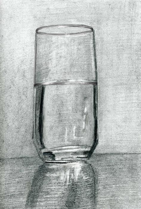 Charcoal And Pencil Drawing Glass Of Water