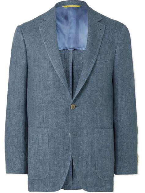 Canali Kei Slim Fit Herringbone Linen Suit Jacket Blue Canali