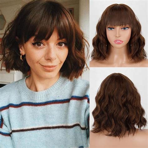 Купити MISS WIG Темно-коричнева коротка хвиляста боб-перука з чубчиком ...