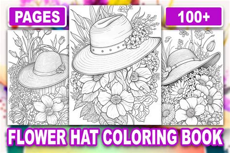 Flower Hat Coloring Book For Adult 100 Graphic By Ekradesign · Creative Fabrica