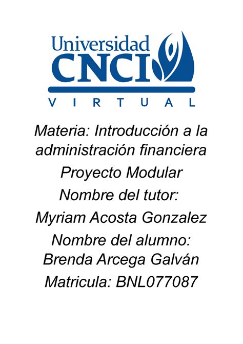 Introducci N A La Administraci N Financiera Proyecto Modular Materia