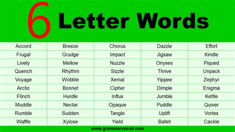 List of Common 6 letter words in English - GrammarVocab