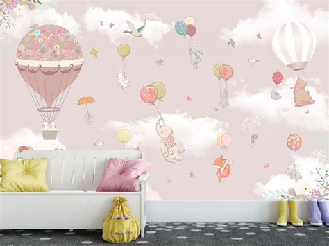 Pink Nursery Print Hot Air Baloon Wallpapers Colorful Air Balloons Print Pink Girls Room