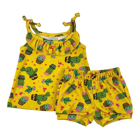 Conjunto Bebê Curto Alcinha Cacto Amarelo Piu Blu