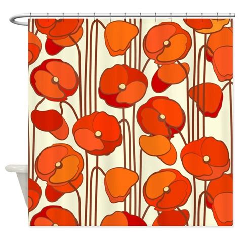 Poppies Shower Curtain Poppy Retro Floral Decorative Etsy