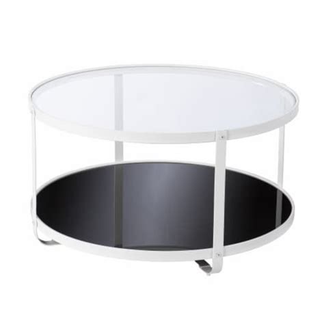 Hivvago 32 Inch White Glass And Metal Two Tier Round Coffee Table 32 Inch Smiths Food And Drug