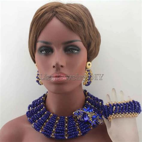 Chunky Royal Blue Big Bold Handmade Jewelry Sets African Crystal Beads Necklace Set Nigerian