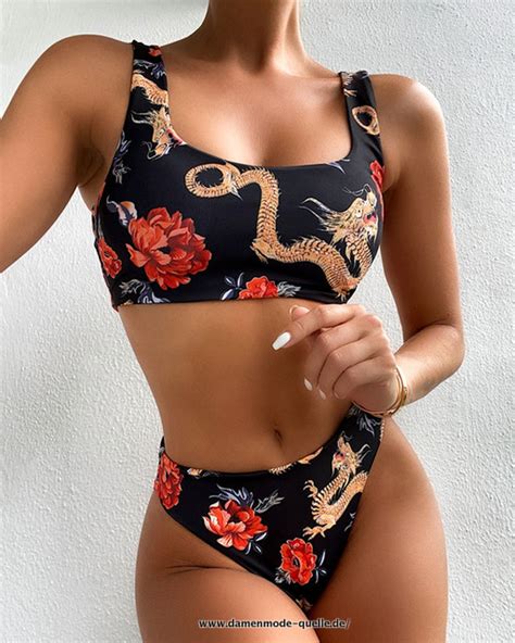 Bikinis Und Badeanz Ge Drachenmotiv Hohe Taille Bikini