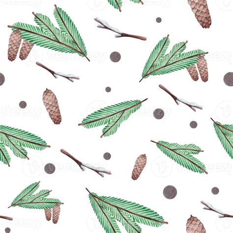 Seamless Pattern With Fir Branches And Pine Cones Hand Drawn In