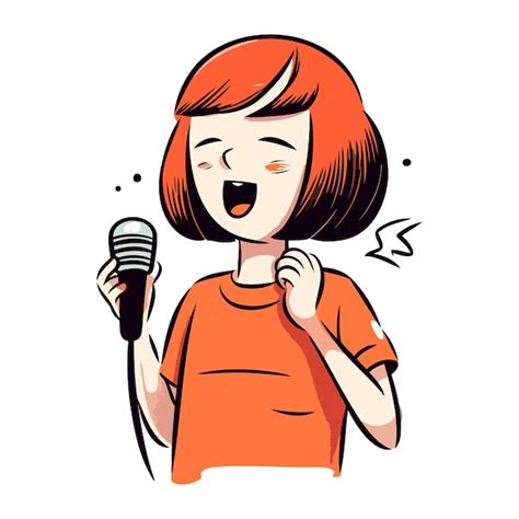 Chica Linda Cantando Karaoke Con Micrófono Ilustración Vectorial