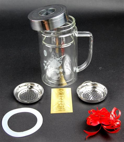 Insulated Glass Tea Thermos 9oz Teapot Travel Mug Infuser Strainer