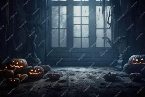 Premium AI Image | Halloween spooky background scary pumpkins in creepy ...