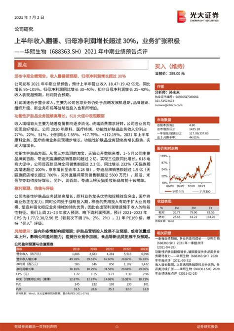 2021年中期业绩预告点评：上半年收入翻番、归母净利润增长超过30，业务扩张积极