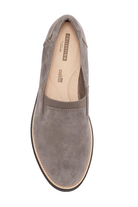 Lyst Clarks Sharon Dolly Suede Wedge Loafer In Gray Save 27