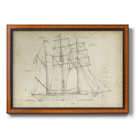 Longshore Tides Sailboat Blueprint I Picture Frame Drawing Print On