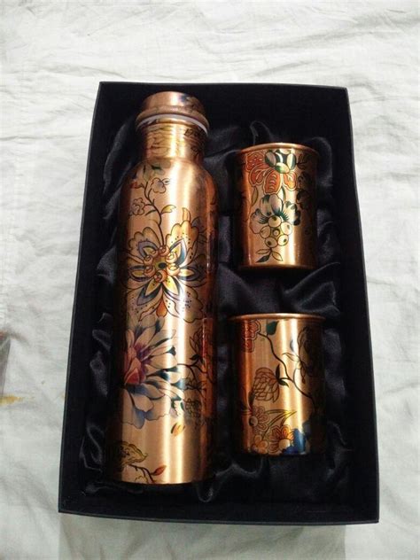 Printed Copper Water Bottle With 2 Glass Gift Set At Rs 615 Set