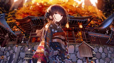 Kimono 4K Japanese Clothes Short Hair Kimono Shrine Brown Hair HD