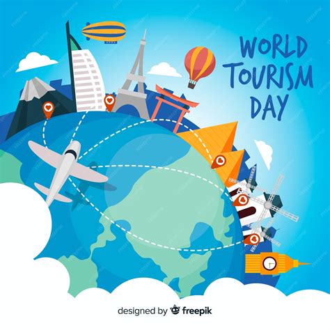 Premium Vector World Tourism Day Background With Landmarks And Transport