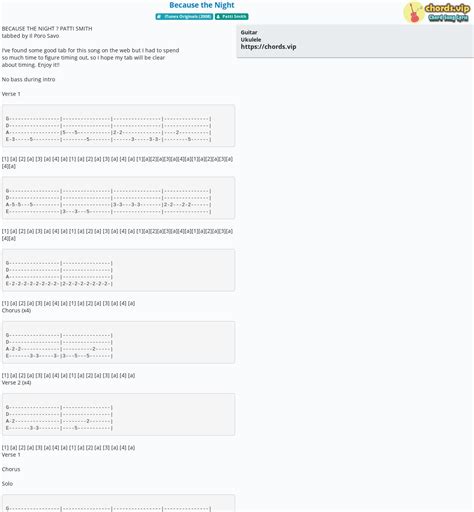 Chord: Because the Night - tab, song lyric, sheet, guitar, ukulele ...