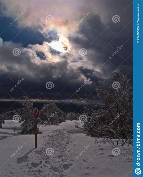 Paisagem De Inverno Na Floresta Negra Rastro De Neve Cercado Por