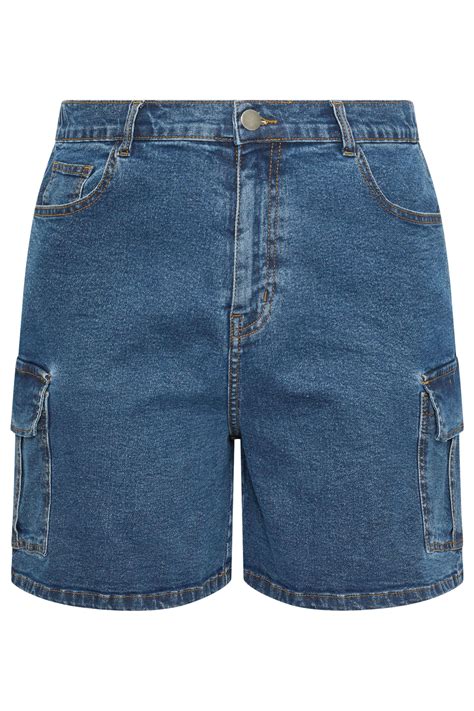 Yours Plus Size Mid Blue Stretch Denim Cargo Shorts Yours Clothing