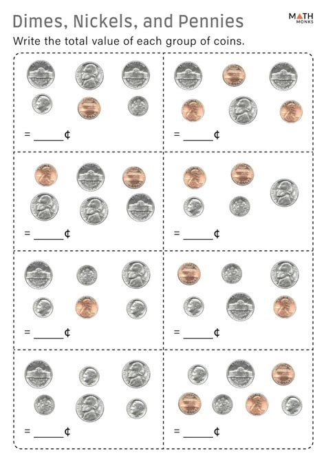 Penny Nickel And Dime Worksheets Math Monks