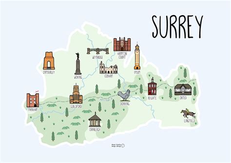 Surrey Map Illustrated Map of Surrey Surrey Map - Etsy