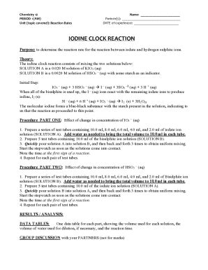 Fillable Online Iodine Clock Reaction Influence Of Concentration On