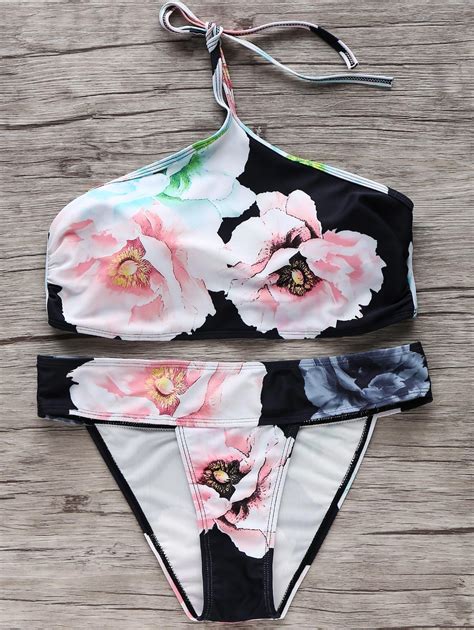 Halter Floral Bikini Set BLACK Floral Bikini Set Bikinis Womens