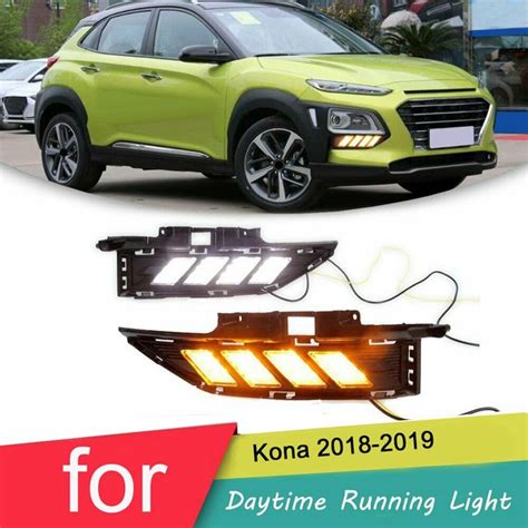 For Hyundai Kona 2018 2019 Front L R LED DRL With Turn Signal Daytime