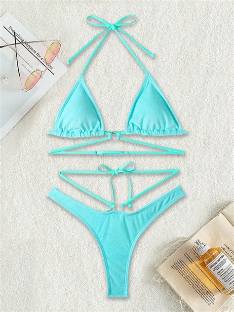 Halter Bikinis Women Swimsuit Solid Micro Swimwear Hollow Out Beachwear Sexy Bikini Set