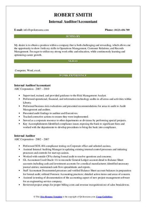 Internal Auditor Resume Samples Qwikresume