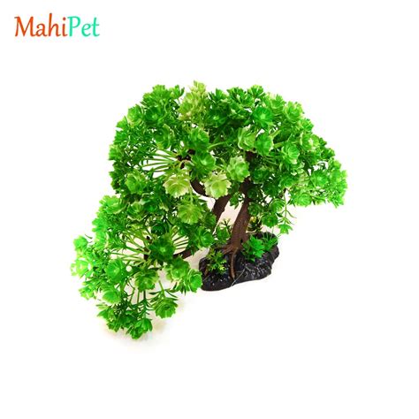 خرید درختچه مصنوعی آکواریوم مدل بنسای طرح شکوفه سبز کد 1461 سایز 27×