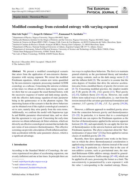 Pdf Modified Cosmology From Extended Entropy With Varying Exponent