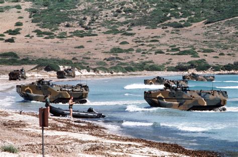 Marine Corps LVTR7A1 Tracked Landing Recovery Vehicles Come Ashore