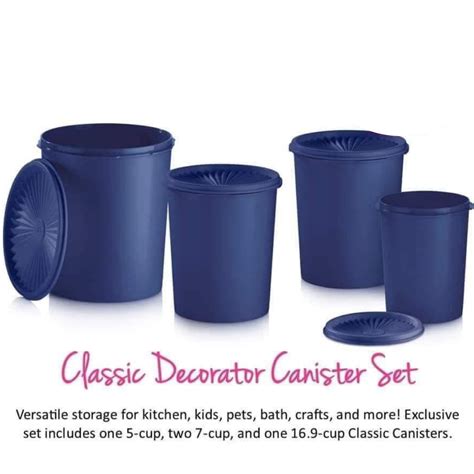 Tupperware Servalier Classic Decorator Canister Set Of Dark Blue