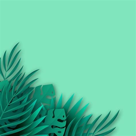 Premium Vector Green Background In Paper Cut Style With Tropical Leaves