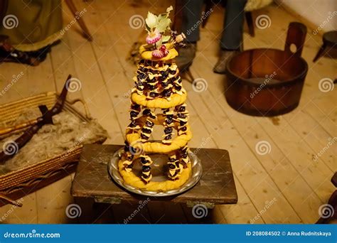 Traditional Christmas Cake Vrkoc Made From Yeast Dough With Dried