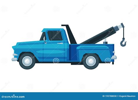 Blue Tow Truck Evacuation Car Road Assistance Service Flat Vector