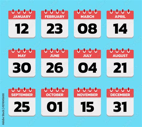 Day calendar with each month date. Table calendar flat vector isolated ...