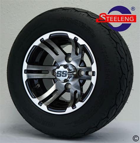 "Golf Cart 10"" Machined Bulldog Wheels and Gecko 18"" (205/50-10) Low Profile Tires