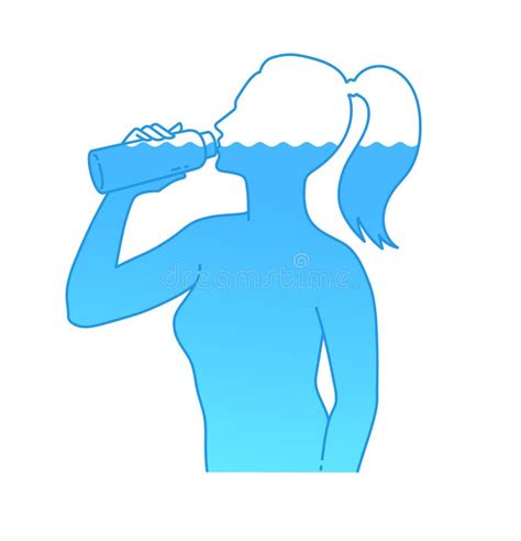 Female Silhouette Drinking Water With Bottle Stock Vector Illustration Of Concept Health