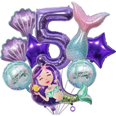 Décoration D Anniversaire Sirène 5 Ans Violet Ballon Sirène 5 Ans